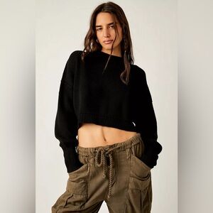 Free People Easy Street Crop Pullover in Black